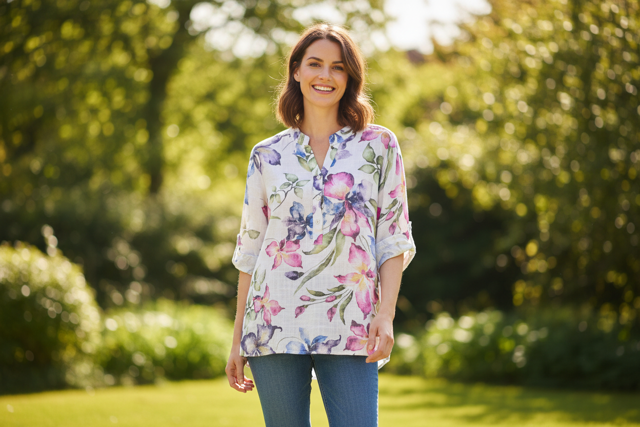 Cotton Magnolia Print Shirt