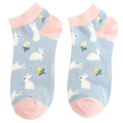 Bamboo Trainer Socks for Women - Bunnies & Daisies