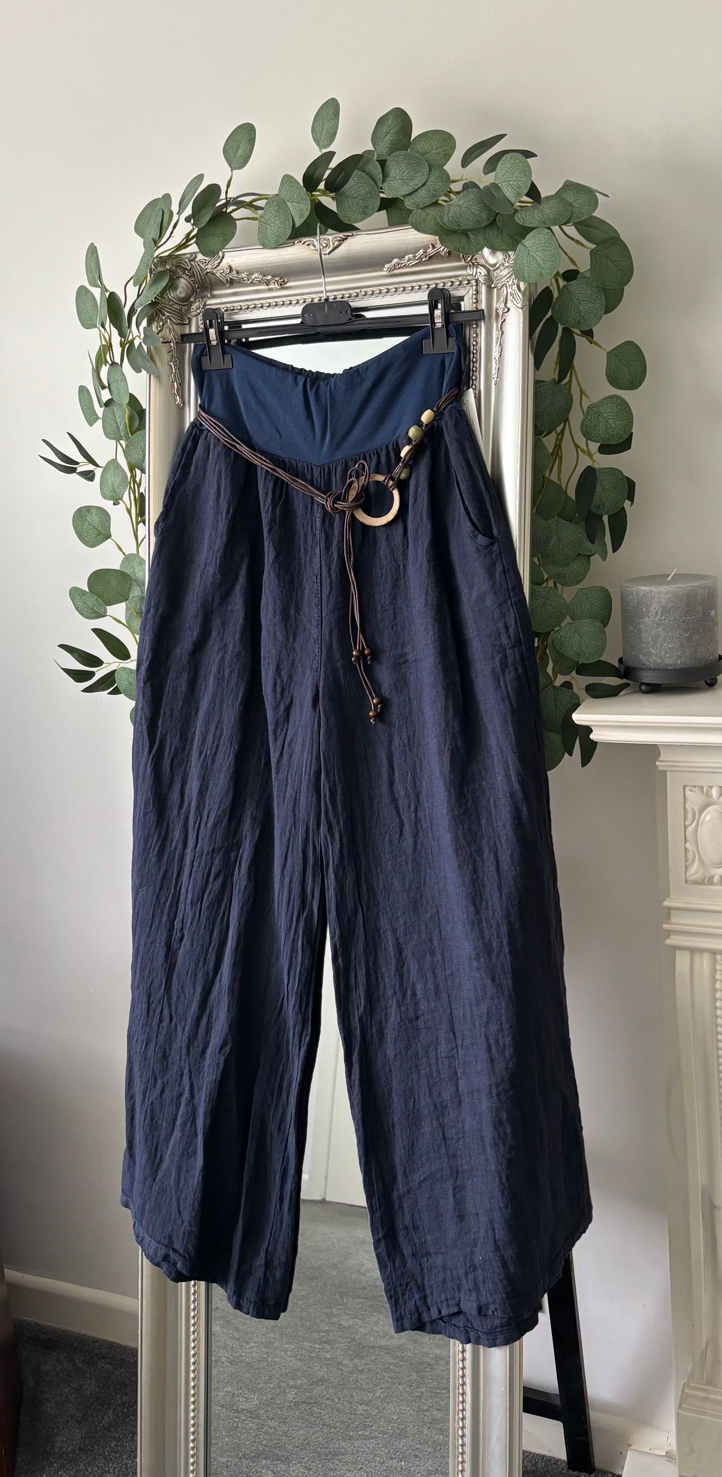 Wide Plain Linen Trousers