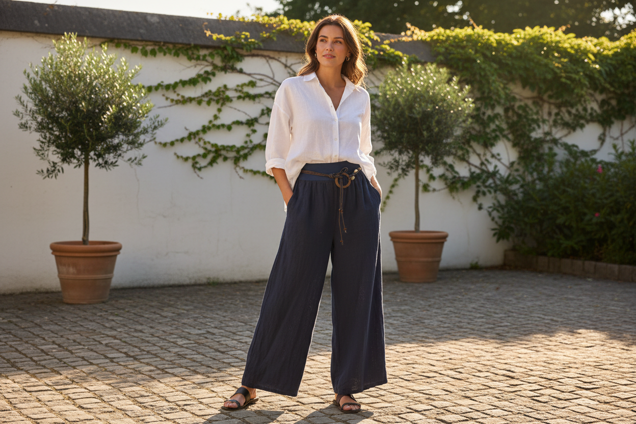 Wide Plain Linen Trousers