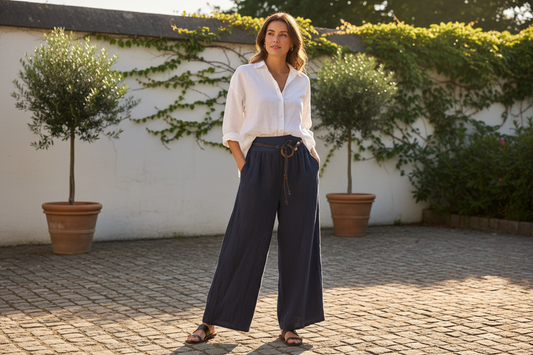Wide Plain Linen Trousers