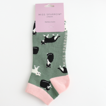 Bamboo Trainer Socks For Women - Black & White Cats