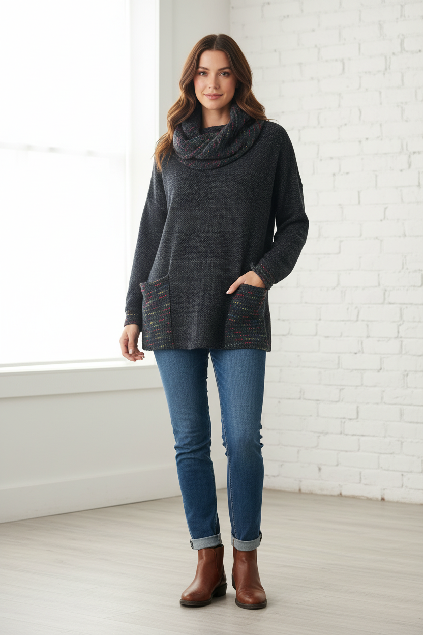 Plain/Dot Twisted Cowl Tunic
