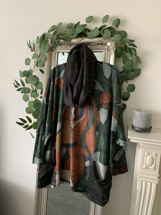 Long Sleeve Jersey Tunic With Separate Cowl