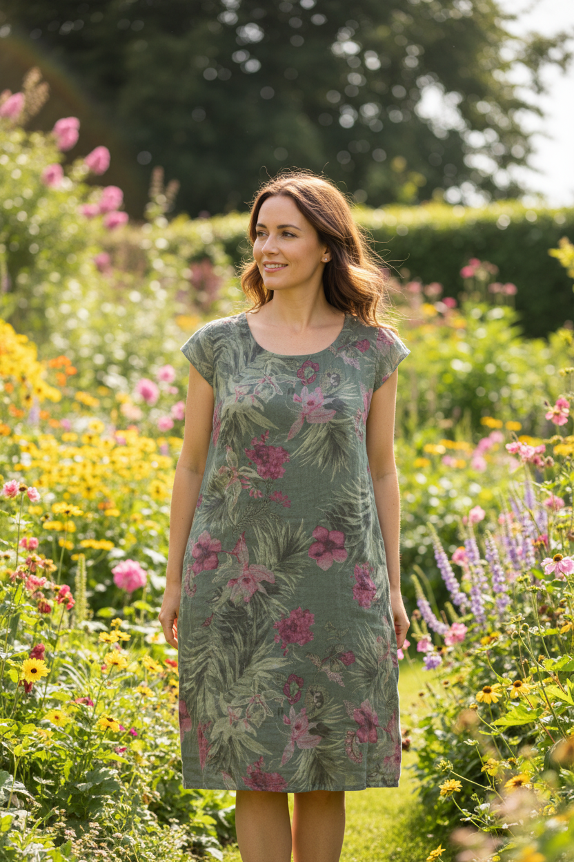 Linen Dress - Palm Tree Print