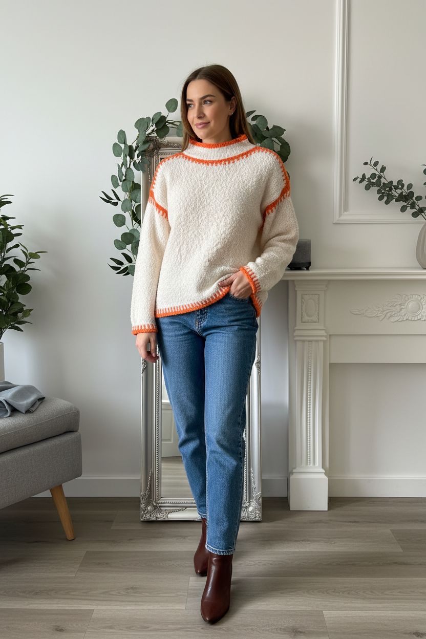 Super Soft Boucle Jumper With Contrast Trim