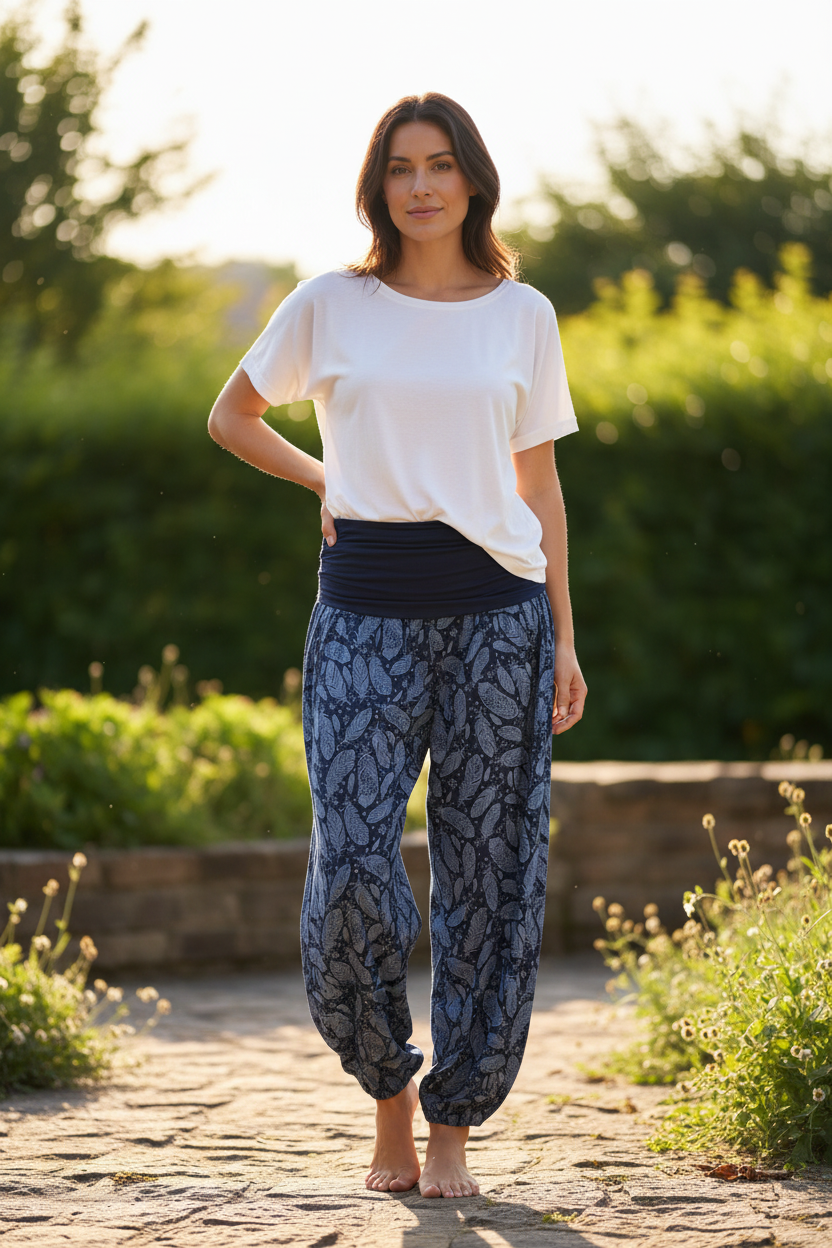 Feather Print Harem Trousers