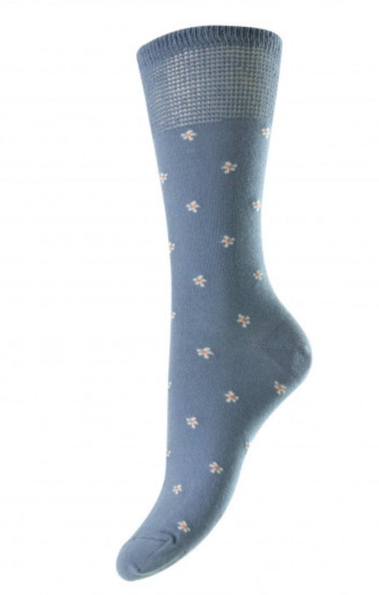 Cotton Rich Softop/Comfort Top Socks For Women - Daisy Print