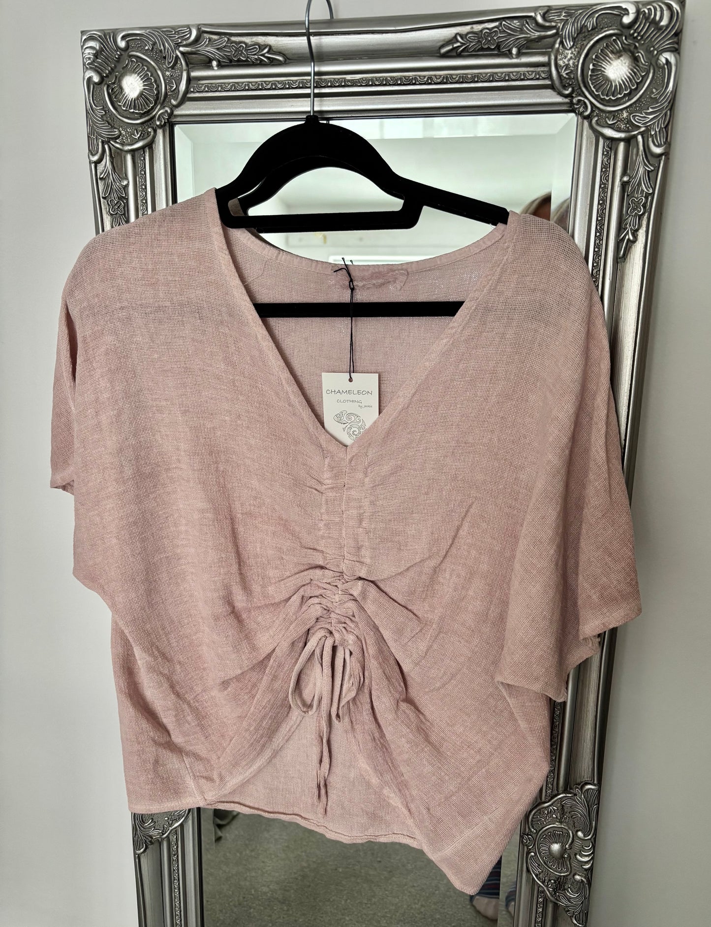 Cotton/Linen V Neck  Ruched Top