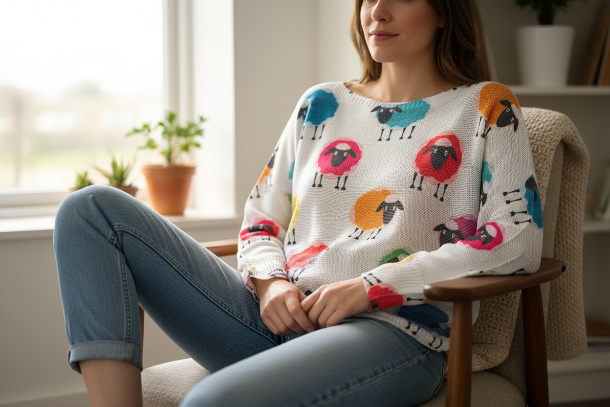 Lightweight Long Sleeve Multi Coloured Sheep Jumper