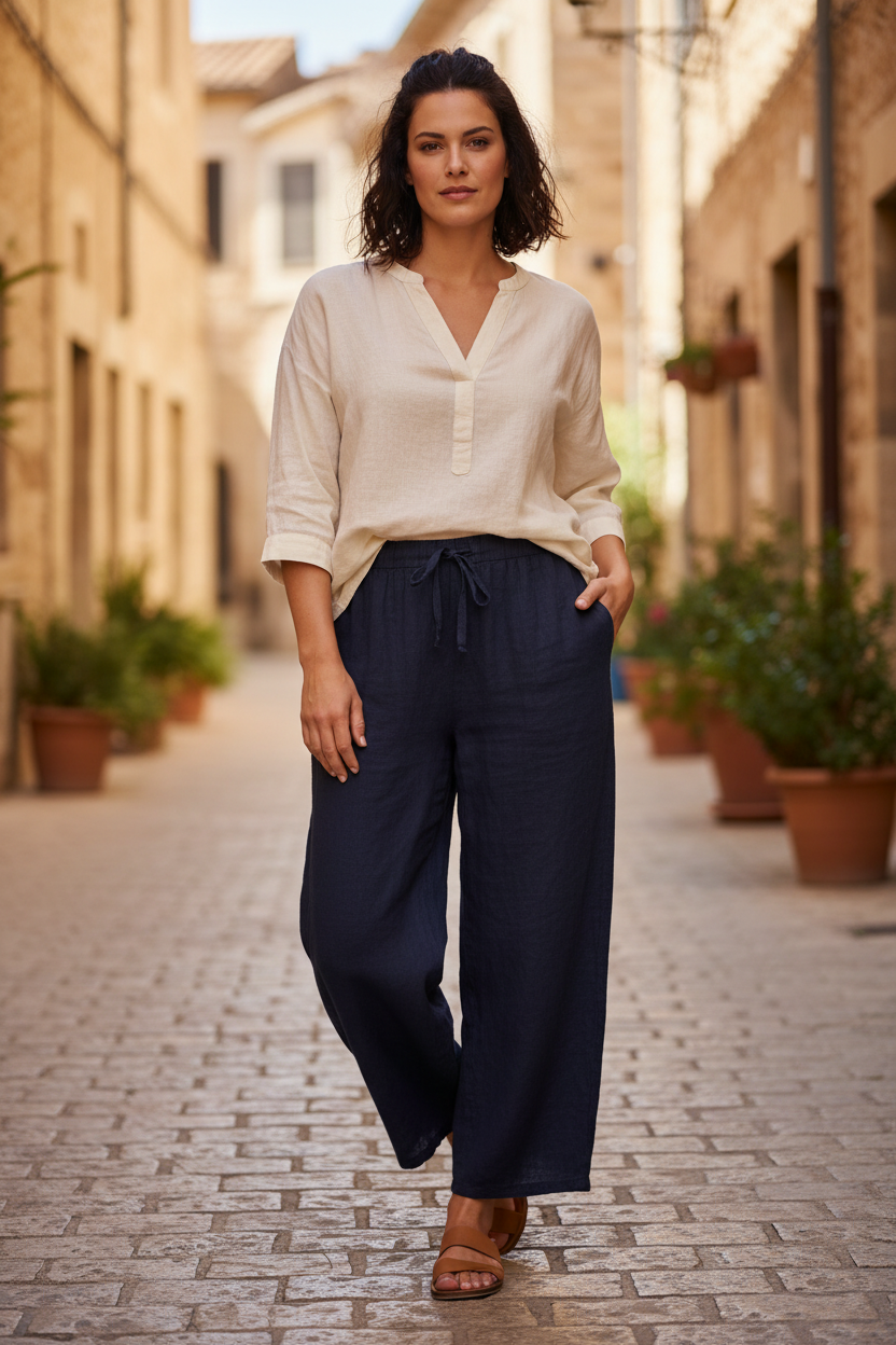 Plain Crinkle Cotton Trouser