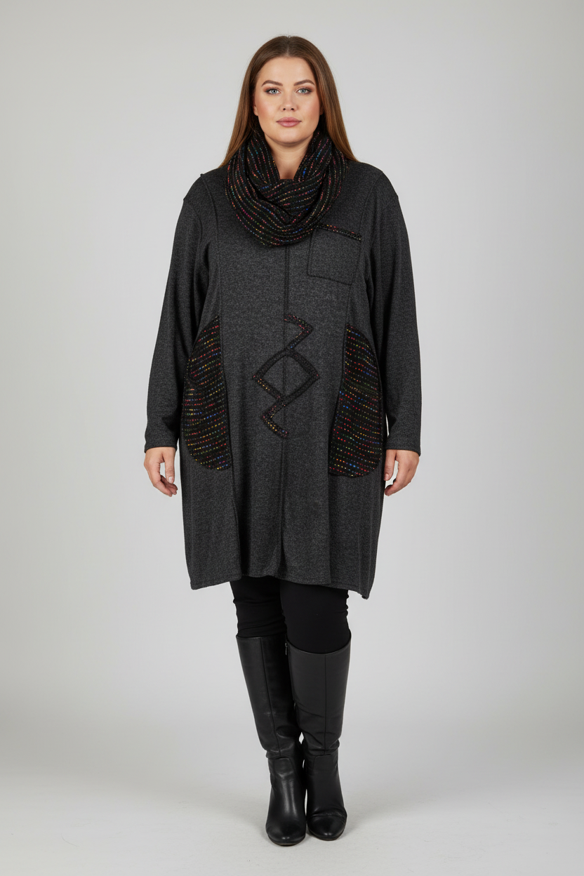 Plain Marl Tunic With Zig Zag Applique