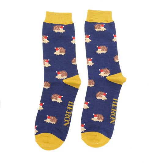 Christmas Bamboo Socks For Men - Festive Hedgehogs