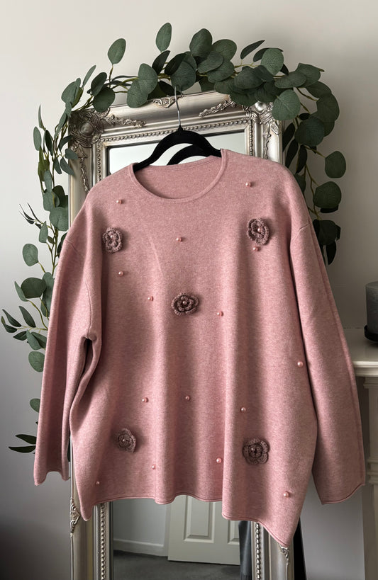 Pearl/Flower Trimmed Jumper