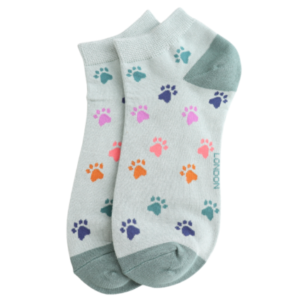 Bamboo Trainer Socks For Women - Multi Paw Prints
