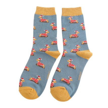 Christmas Bamboo Socks For Women - Skiing Sausage Dogs