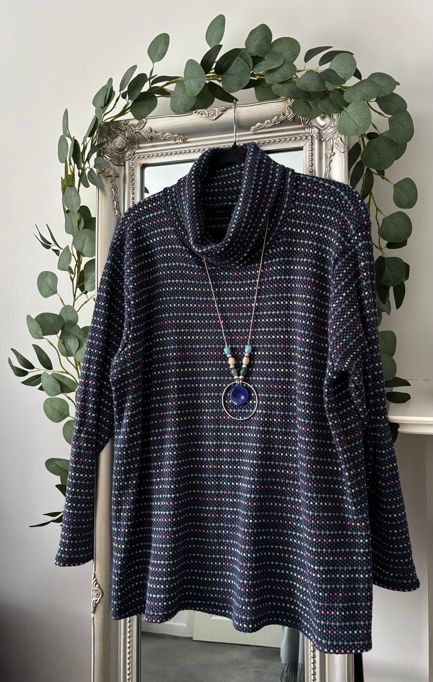 Cosy Cowl Neck Dot Tunic With Necklace