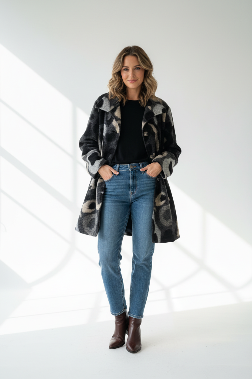 Cosy Abstract Print Coat