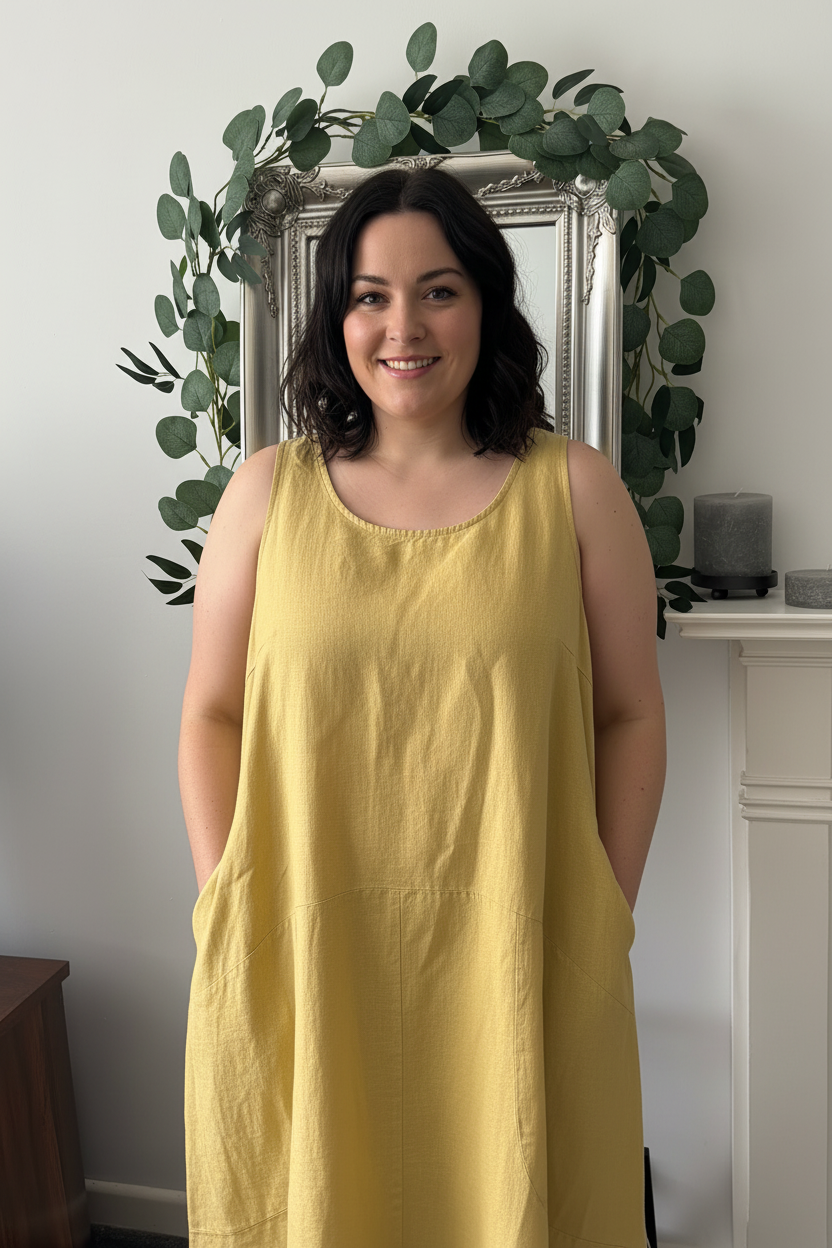 Plus Size Sleeveless Plain Linen/Cotton Dress