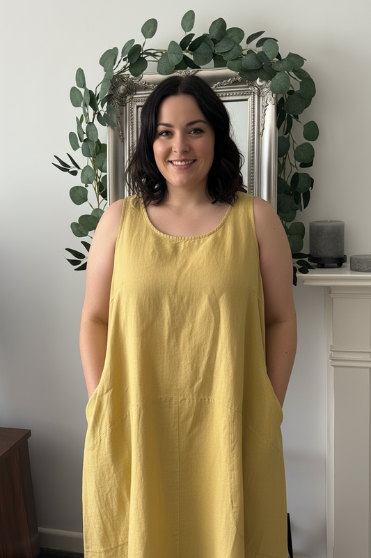 Plus Size Sleeveless Plain Linen/Cotton Dress