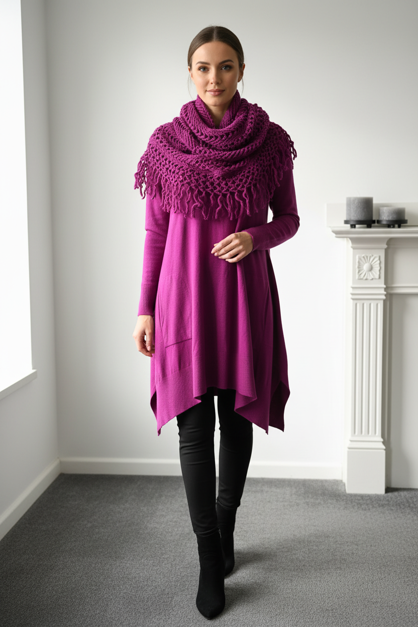 Knitted Dress With Knitted Lace Scarf