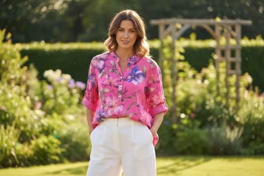 Cotton Magnolia Print Shirt