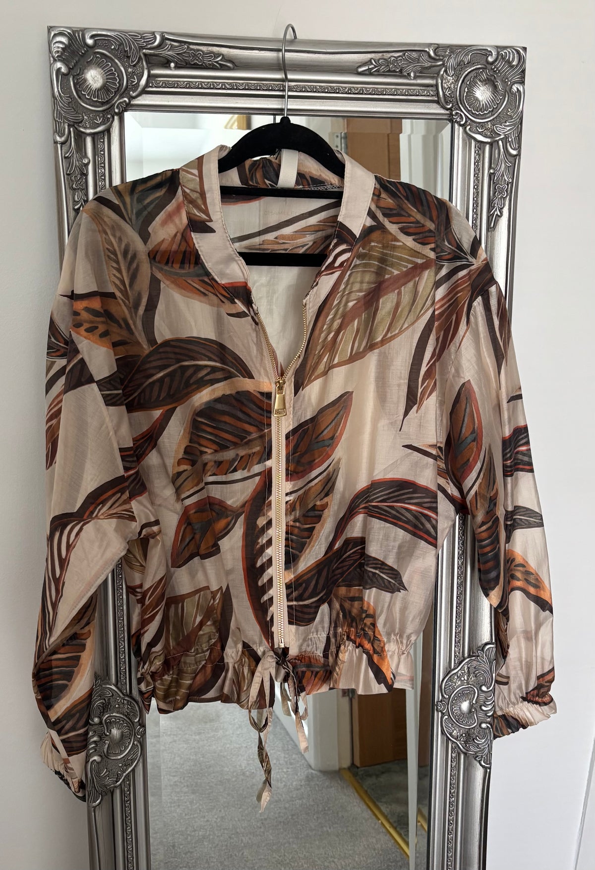Leaf Print Chiffon Zip Jacket