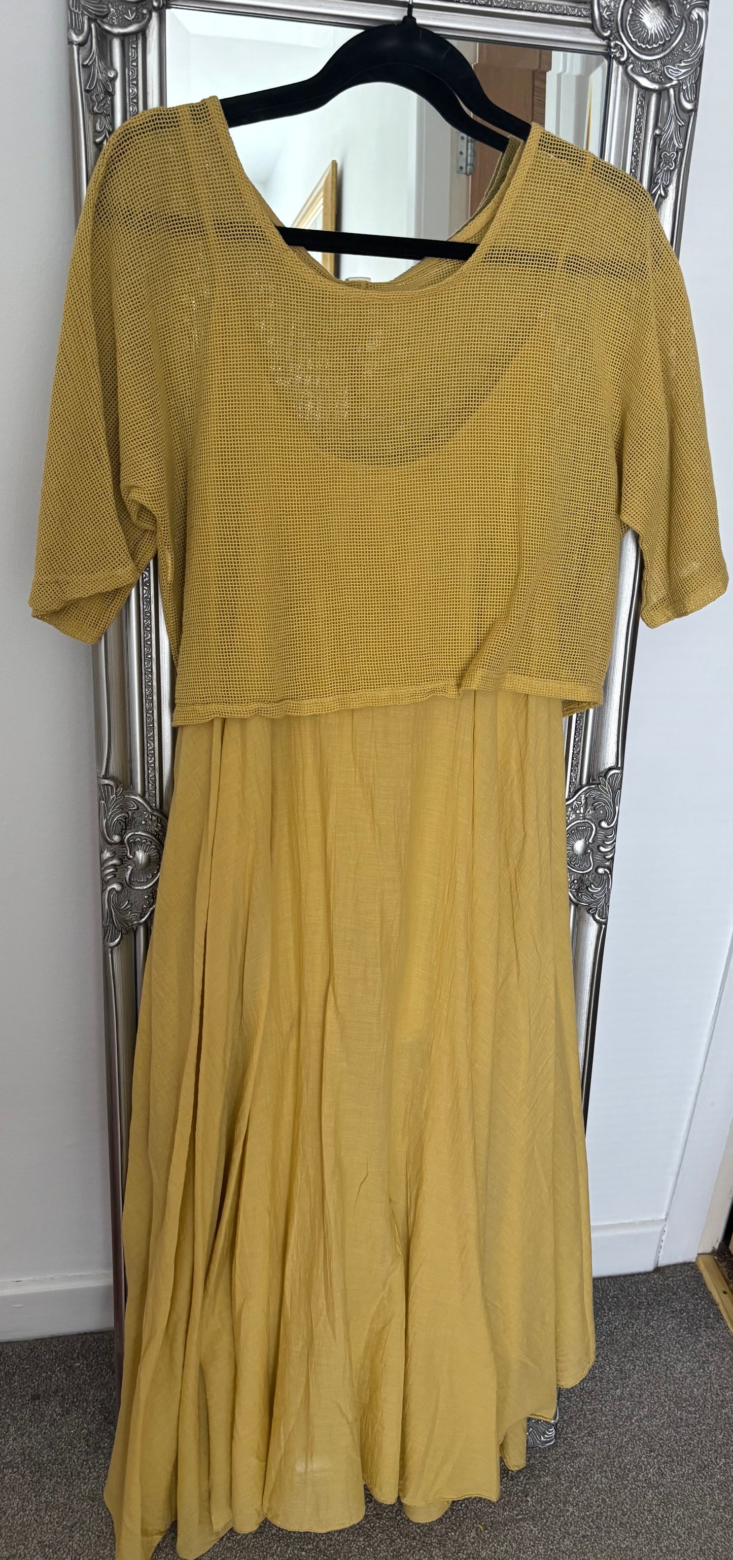 Cotton Dress With Mesh Over Top