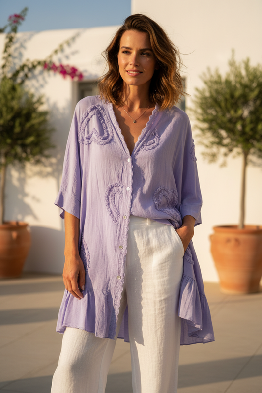 Cotton Embossed Button Through Tunic