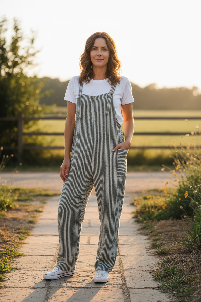 Cotton Stripe Dungarees
