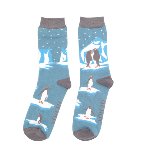 Christmas Bamboo Socks For Men - Penguins On Ice