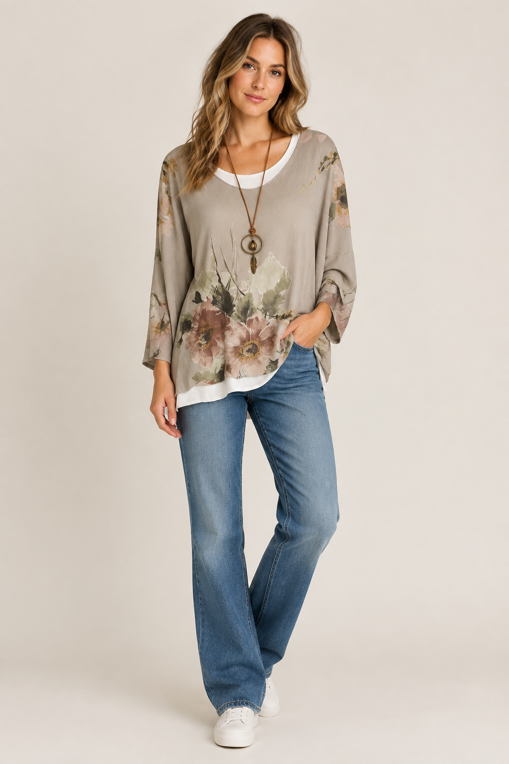 Floral Print Fine Jumper With Separate White Vest