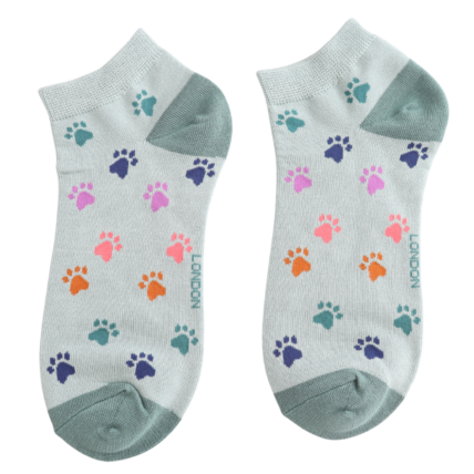 Bamboo Trainer Socks For Women - Multi Paw Prints