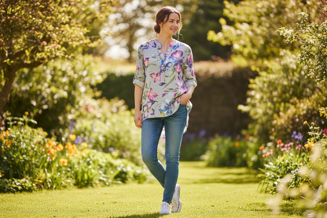 Cotton Magnolia Print Shirt