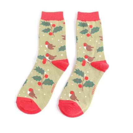 Christmas Bamboo Socks For Women - Winter Hedgerow