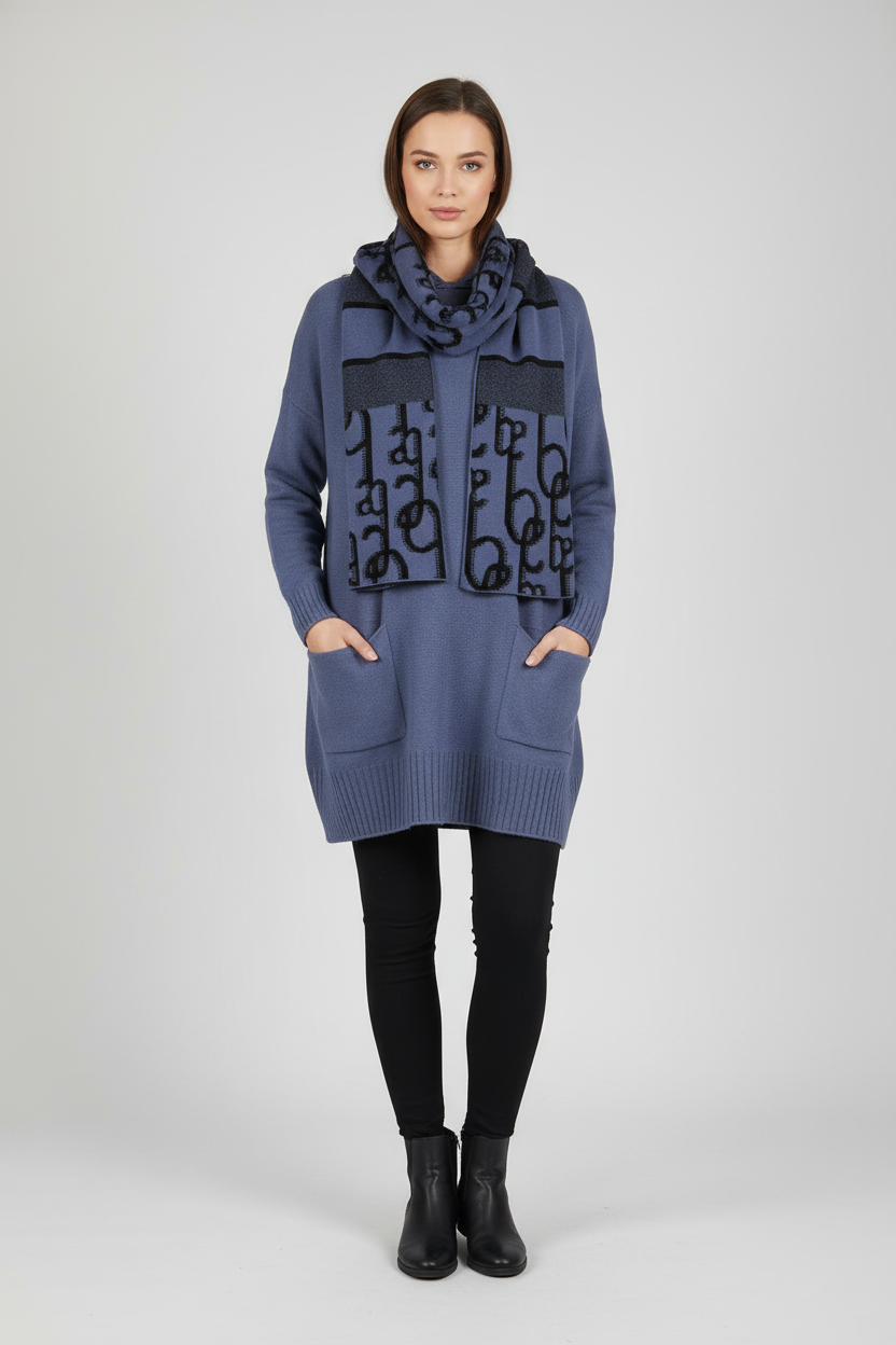 Plain Jumper/Tunic With Coordinating Printed Scarf