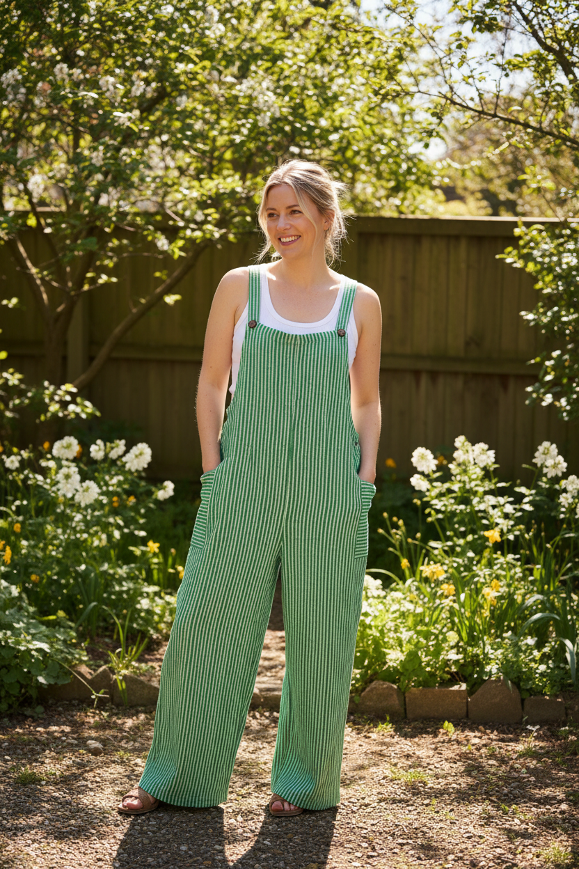 Cotton Stripe Dungarees