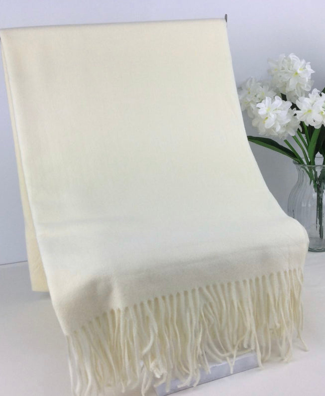 Plain Ivory Cashmere Blend Wrap/Pashmina