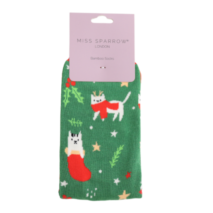 Christmas Bamboo Socks For Women - Christmas Cat