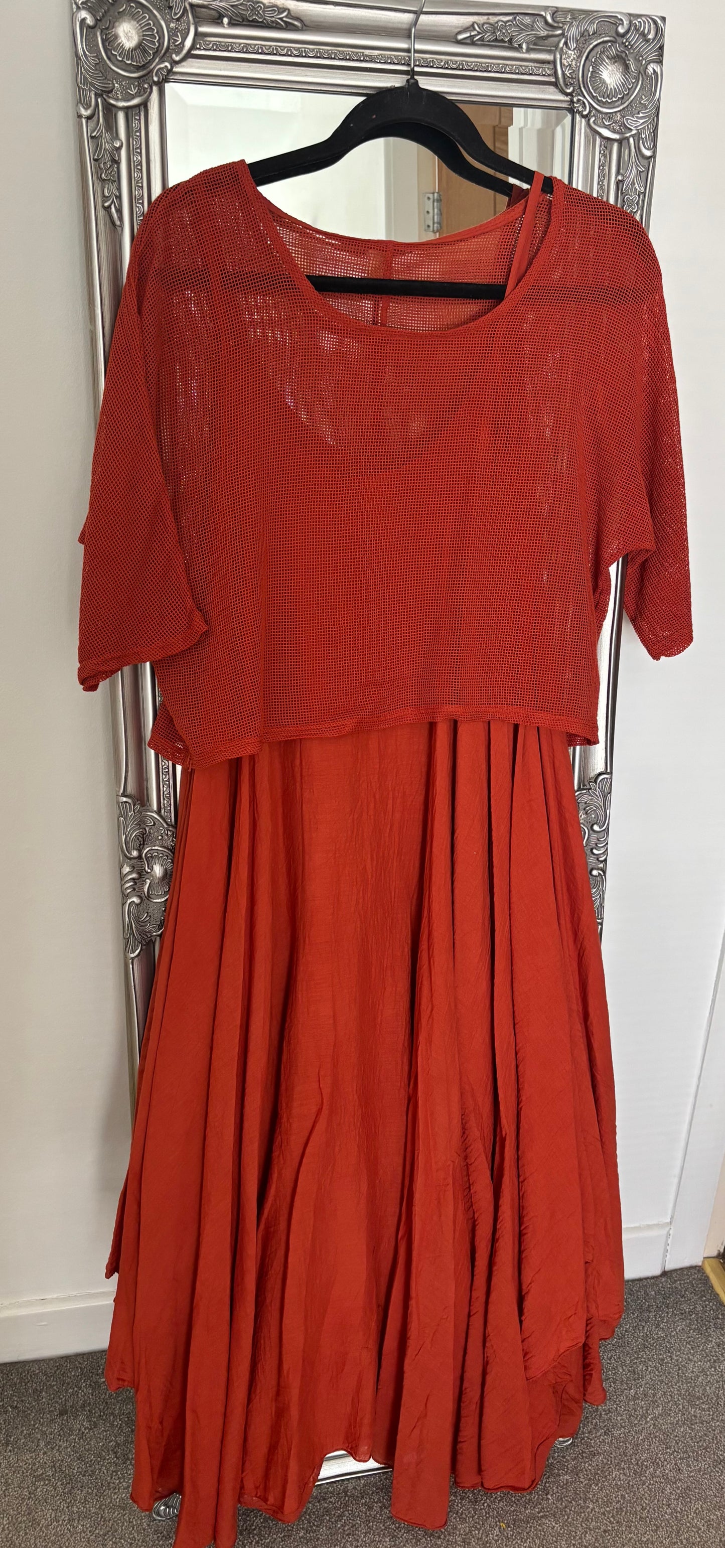 Cotton Dress With Mesh Over Top