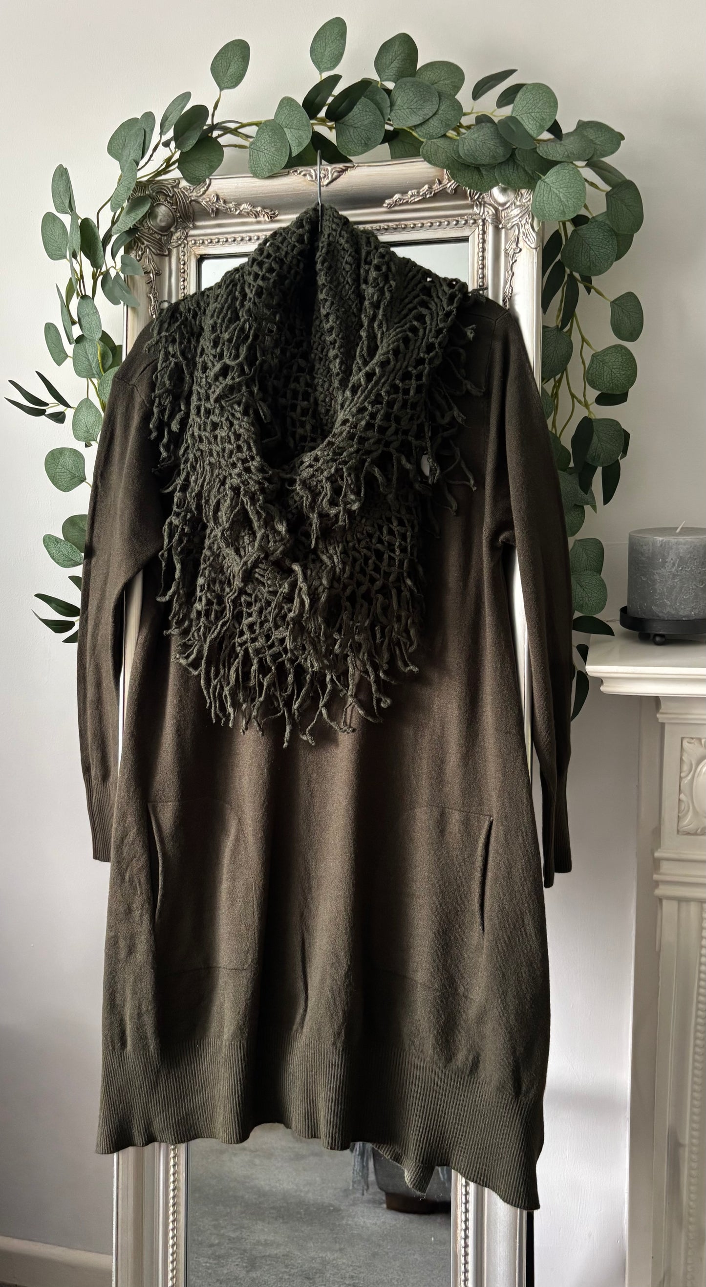 Knitted Dress With Knitted Lace Scarf