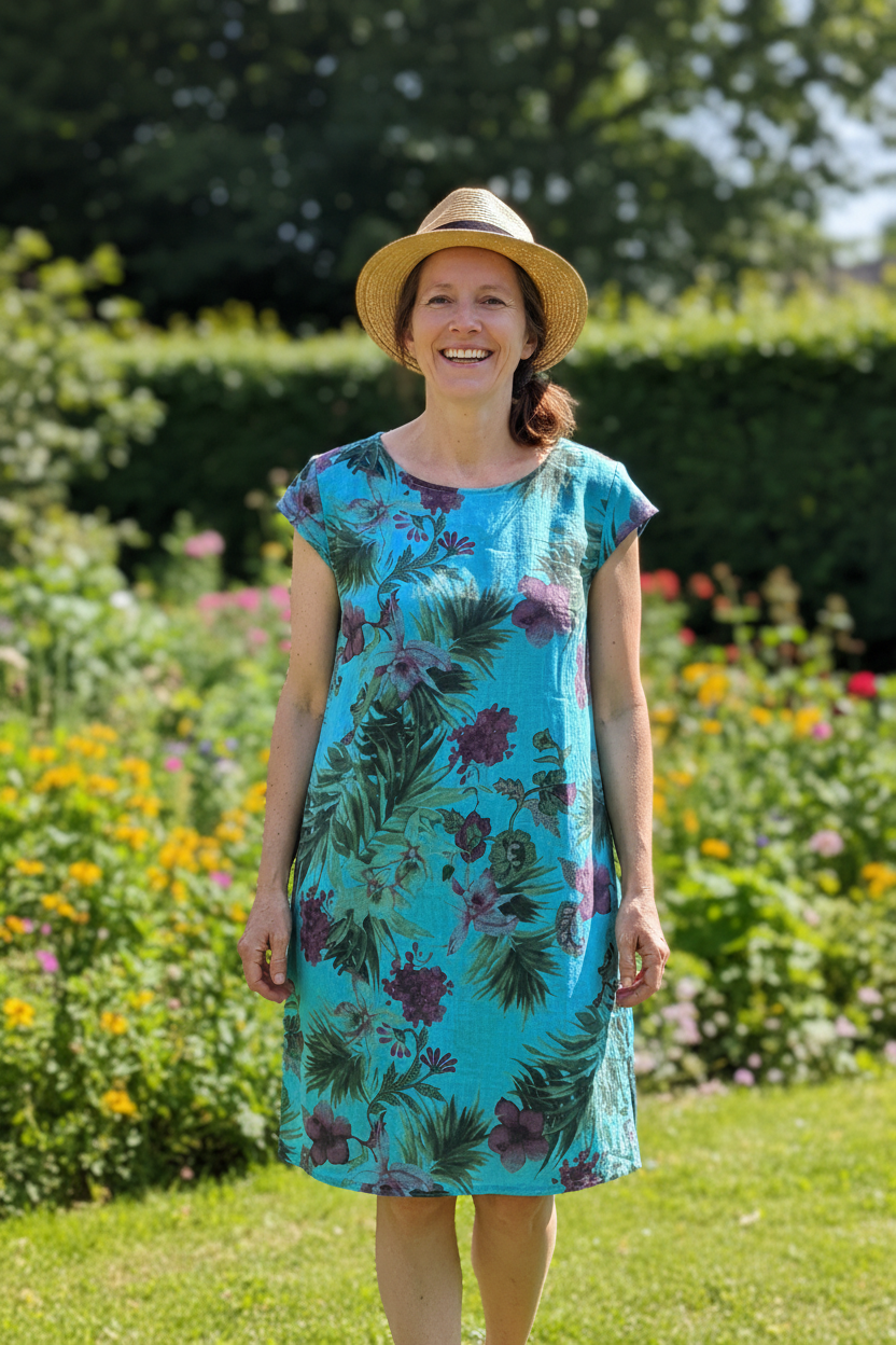 Linen Dress - Palm Tree Print