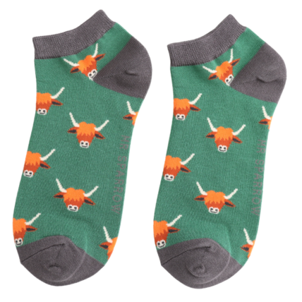 Bamboo Trainer Socks For Men - Highland Cows