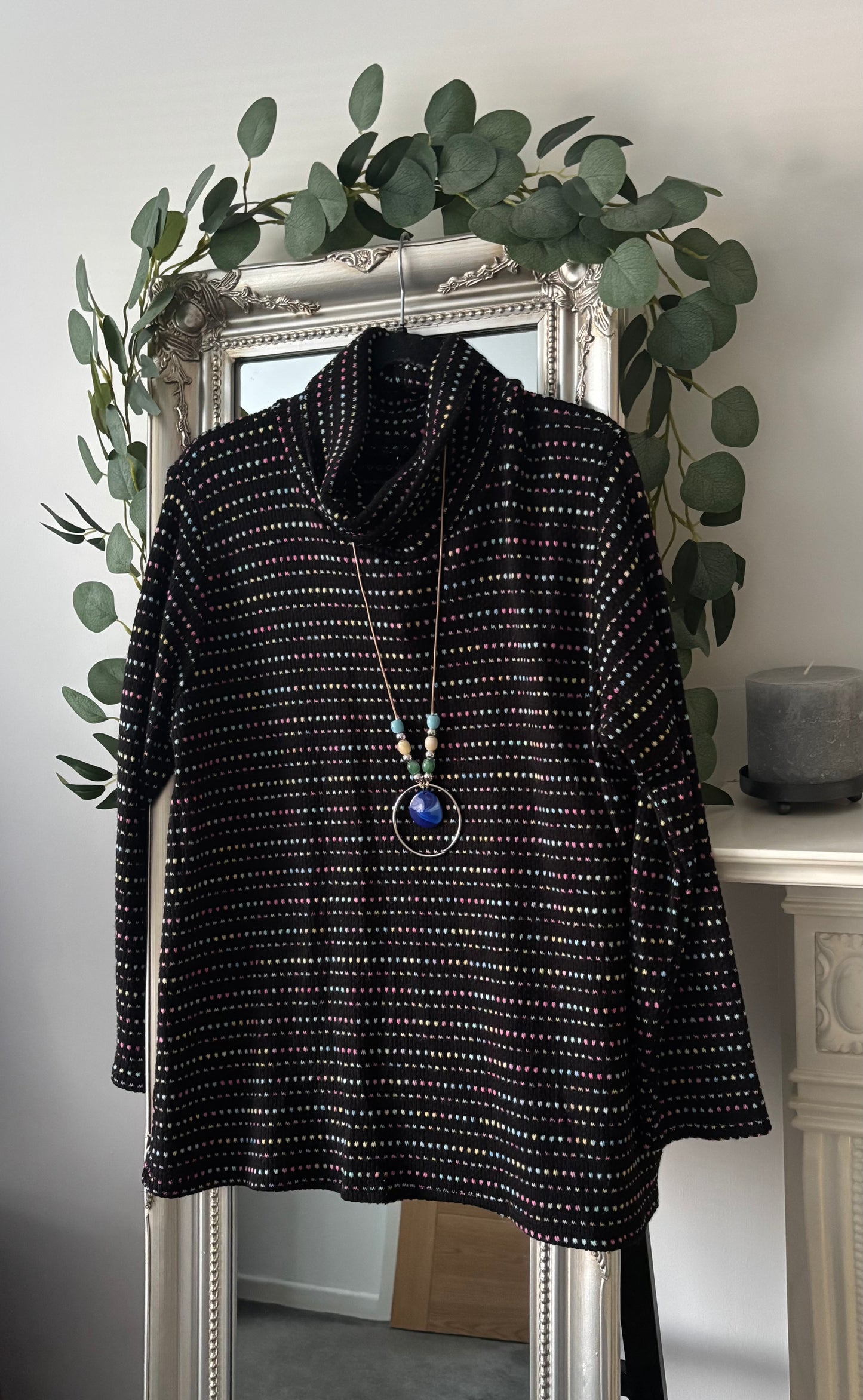 Cosy Cowl Neck Dot Tunic With Necklace