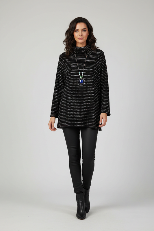 Cosy Cowl Neck Dot Tunic With Necklace