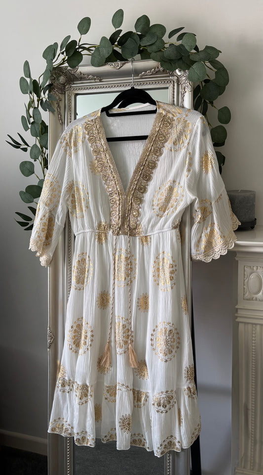 Ivory/Gold Metallic Boho Dress