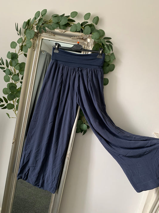 Lined Wide Leg Trousers - Navy