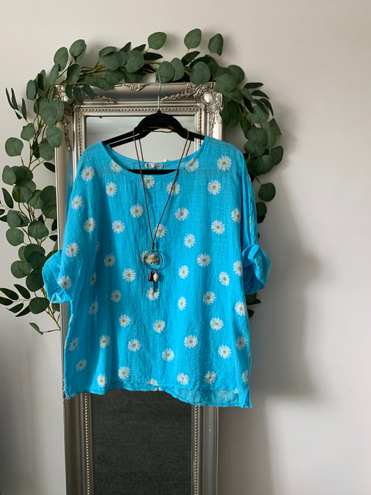 Daisy Print Cotton Tunic With Necklace