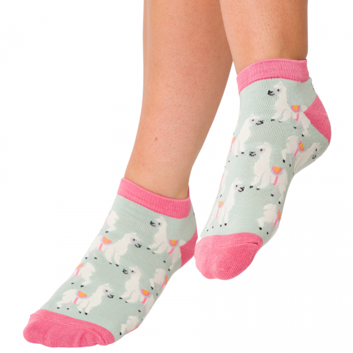 Bamboo Trainer Socks For Women - Llamas