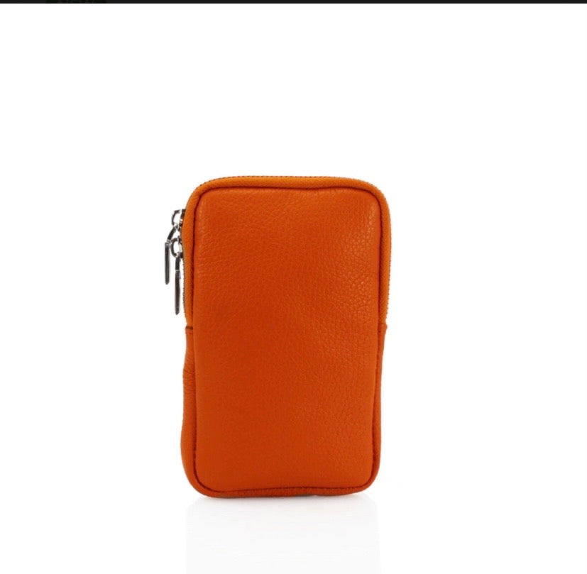 Italian Leather Cross Body Phone/Mini Shoulder Bag - Orange